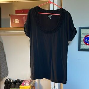 Black boat neck top with ruching detail